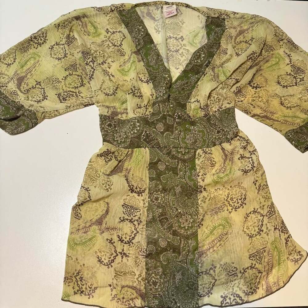 Faded Glory Original Vintage 90s Paisley Chiffon Tunic Top Size Large 12/14